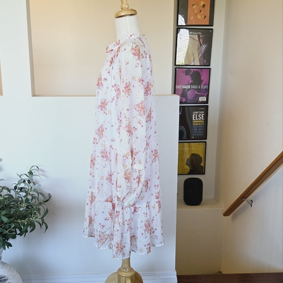 🏷️VINCE CAMUTO Georgette White Floral Long sleeve Shift Dress XXL - Picture 8 of 14
